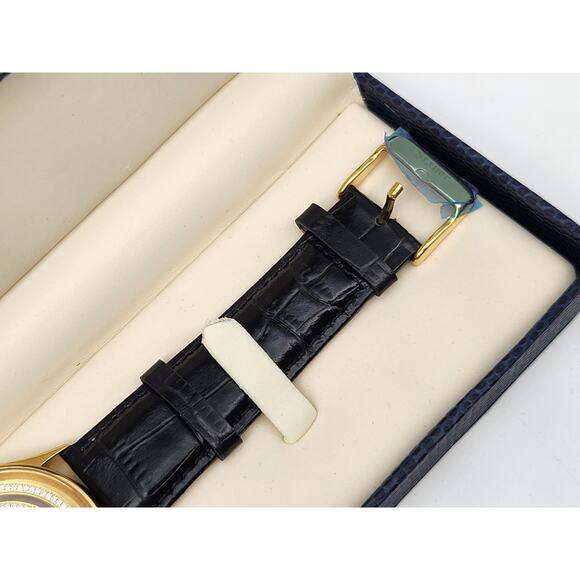 Rare Stauer Mens Gold Tone Crystal Dial Open Watch NOS - New Battery - Picture 6 of 13